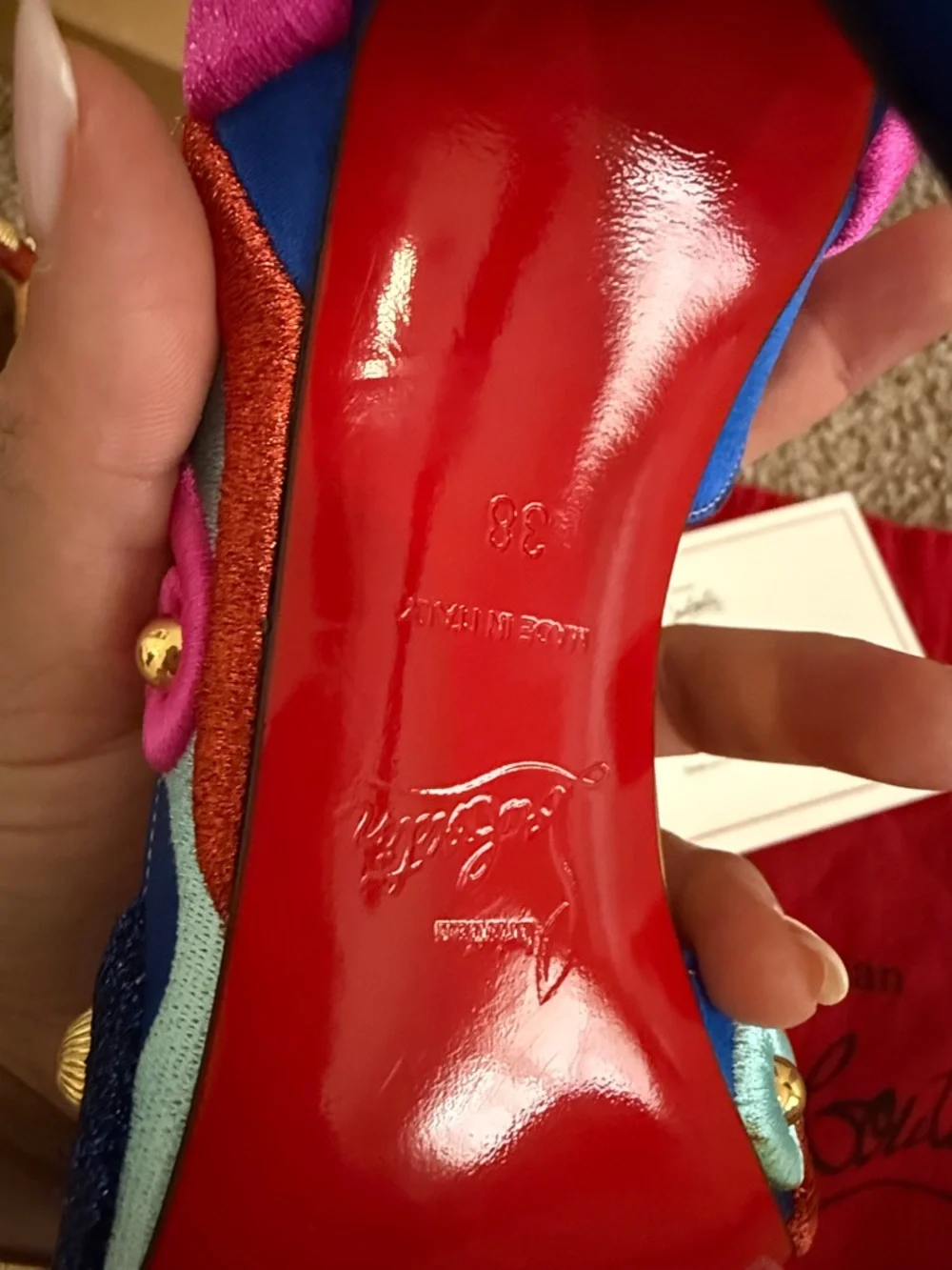 Christian Louboutin Multicolor Embroidered Pointed Toe Stiletto with Red Sole - Picture 4 of 9